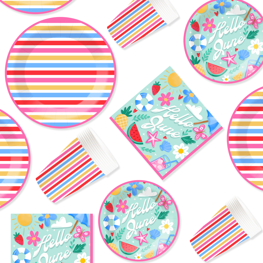 DAMAI New Design Summer Theme Party Disposable Paper Plate Napkin Cup with Watermelon and Ice Cream Tableware Set for Kid Party
