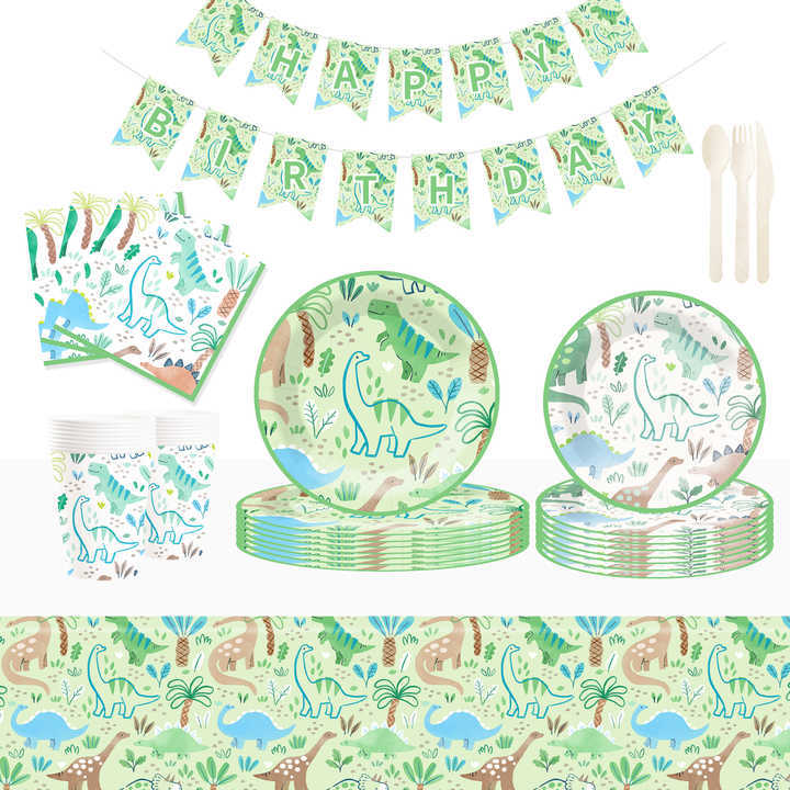 DAMAI New Customized Cute Animal Theme Party Decoration Dinosaur Disposable Party Paper Plate Cup Napkin Tableware Set for Kid