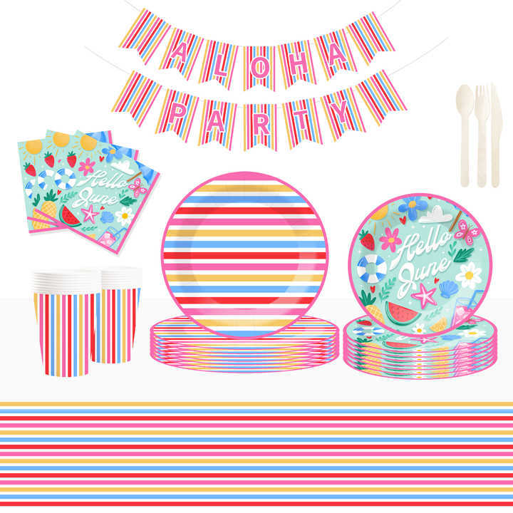 DAMAI New Design Summer Theme Party Disposable Paper Plate Napkin Cup with Watermelon and Ice Cream Tableware Set for Kid Party