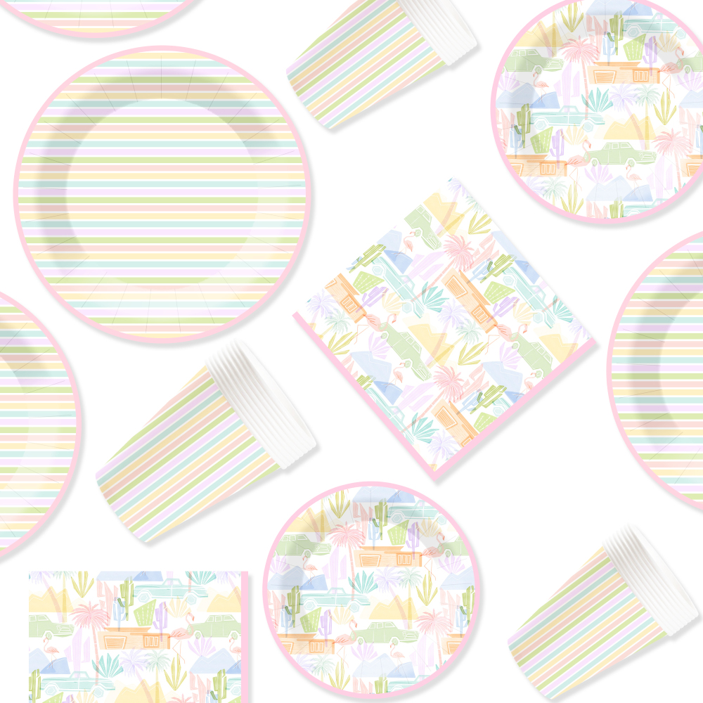 DAMAI New Customized Design Summer Theme Disposable Dessert Dinner Paper Plates Cups Napkin Tableware Set for Party Supplies