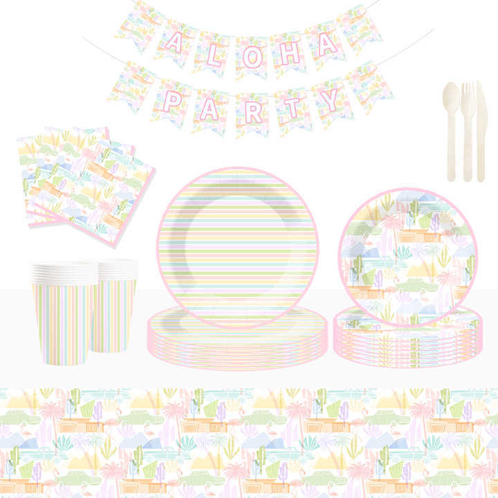 DAMAI New Customized Design Summer Theme Disposable Dessert Dinner Paper Plates Cups Napkin Tableware Set for Party Supplies