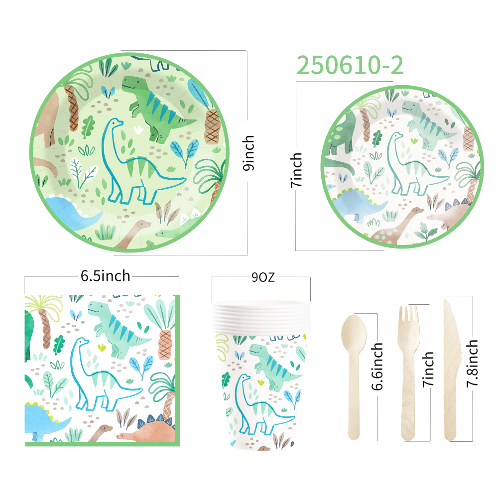 DAMAI New Customized Cute Animal Theme Party Decoration Dinosaur Disposable Party Paper Plate Cup Napkin Tableware Set for Kid