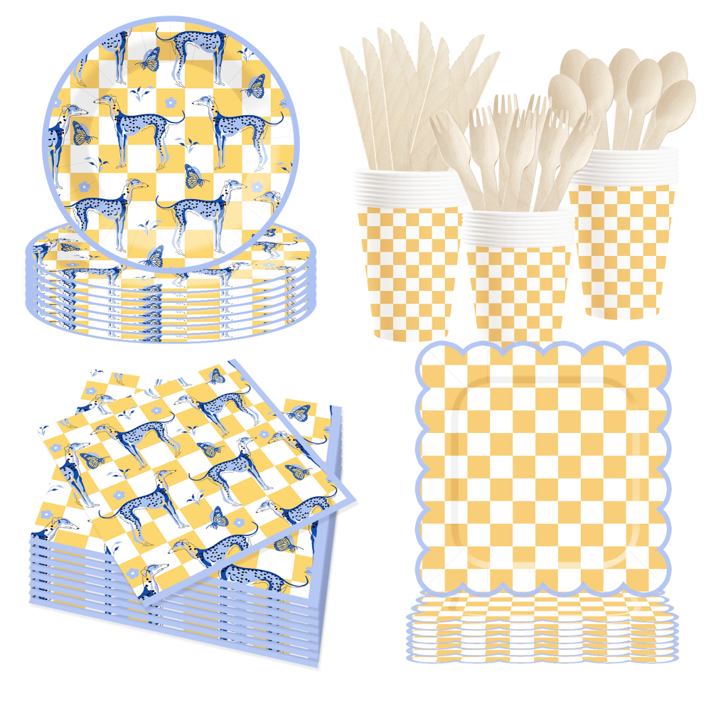 DAMAI Animal Theme Disposable Dessert Dinner Paper Plates Cup Napkin with Punnett Square Tableware Set for Party Supplies
