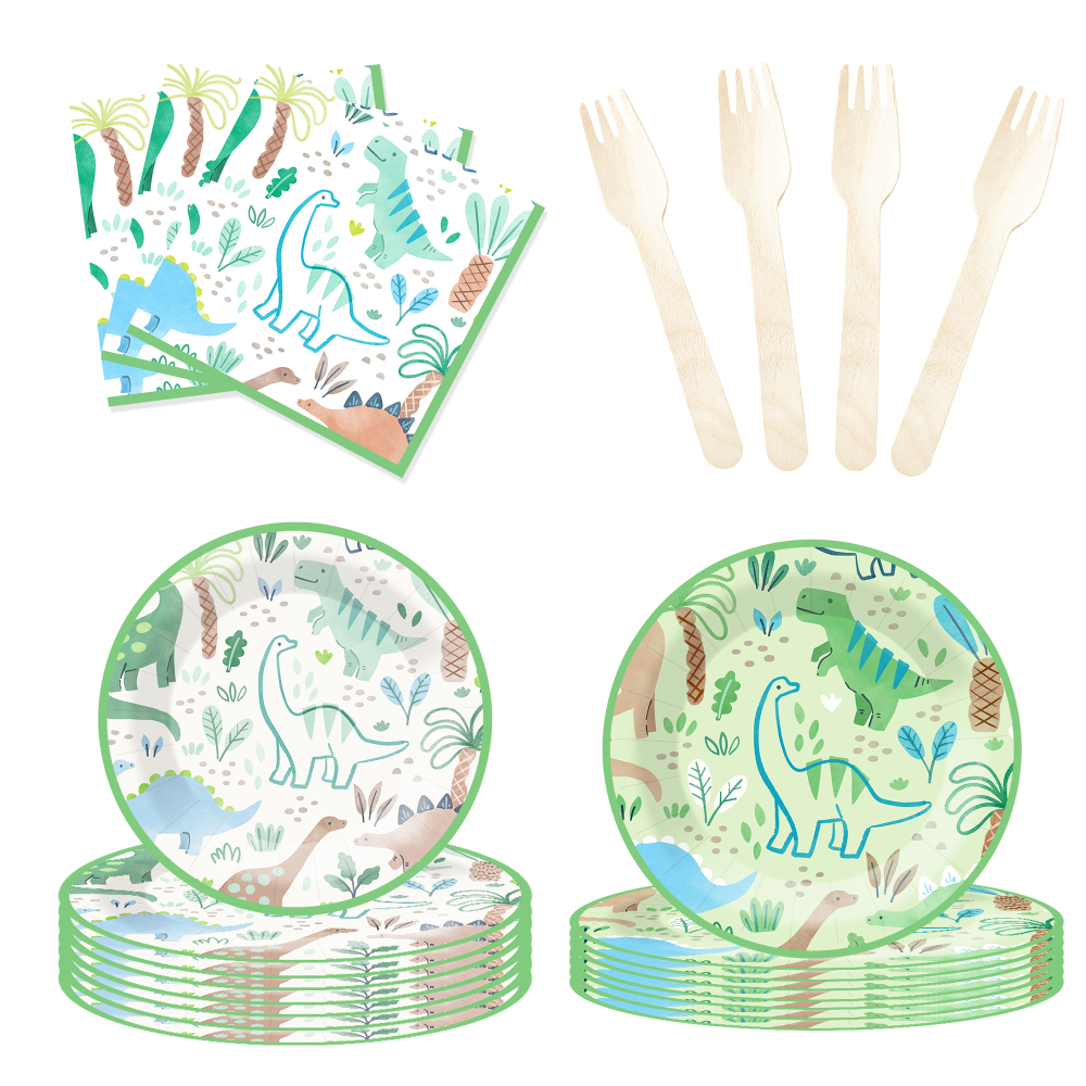 DAMAI New Customized Cute Animal Theme Party Decoration Dinosaur Disposable Party Paper Plate Cup Napkin Tableware Set for Kid