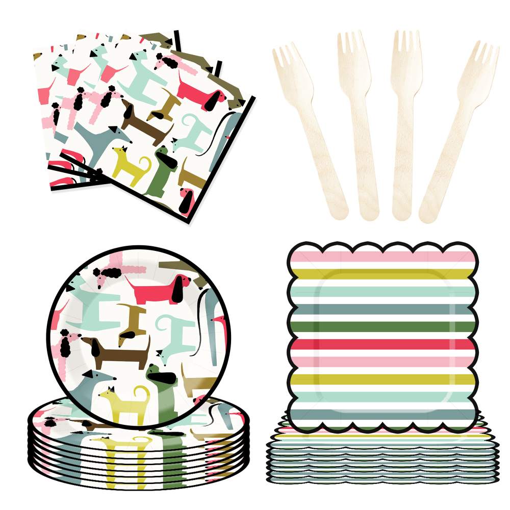 DAMAI Animal Theme Disposable Dessert Dinner Paper Plates Cup Napkin with Cute Dinosaur Pattern Tableware Set for Party Supplies