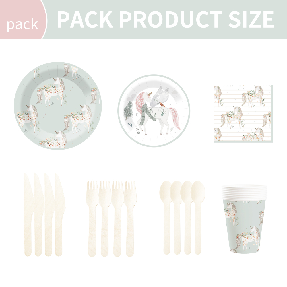 DAMAI New Customized Design Unicorn Theme Disposable Round Dessert Dinner Paper Plates Cups Napkin Tableware Set for Kid Party