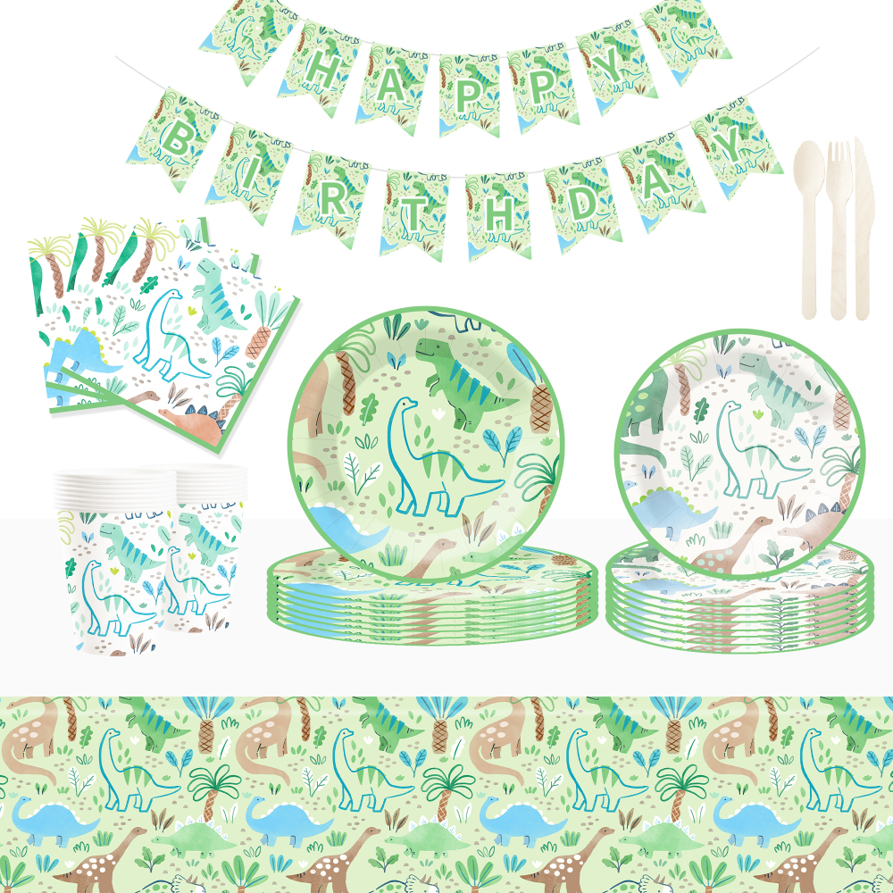 DAMAI New Customized Cute Animal Theme Party Decoration Dinosaur Disposable Party Paper Plate Cup Napkin Tableware Set for Kid