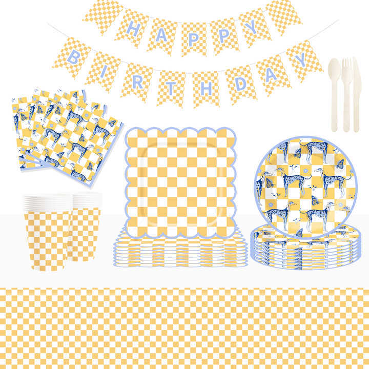 DAMAI Animal Theme Disposable Dessert Dinner Paper Plates Cup Napkin with Punnett Square Tableware Set for Party Supplies