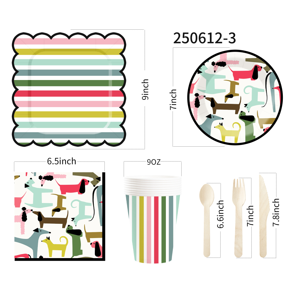 DAMAI Animal Theme Disposable Dessert Dinner Paper Plates Cup Napkin with Cute Dinosaur Pattern Tableware Set for Party Supplies