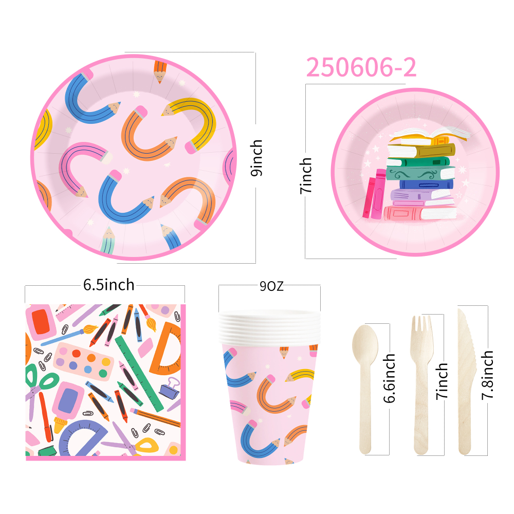 DAMAI Back to School Theme Party Decoration Geometric Disposable Party Paper Plate Cup Napkin Tableware Set for Graduation