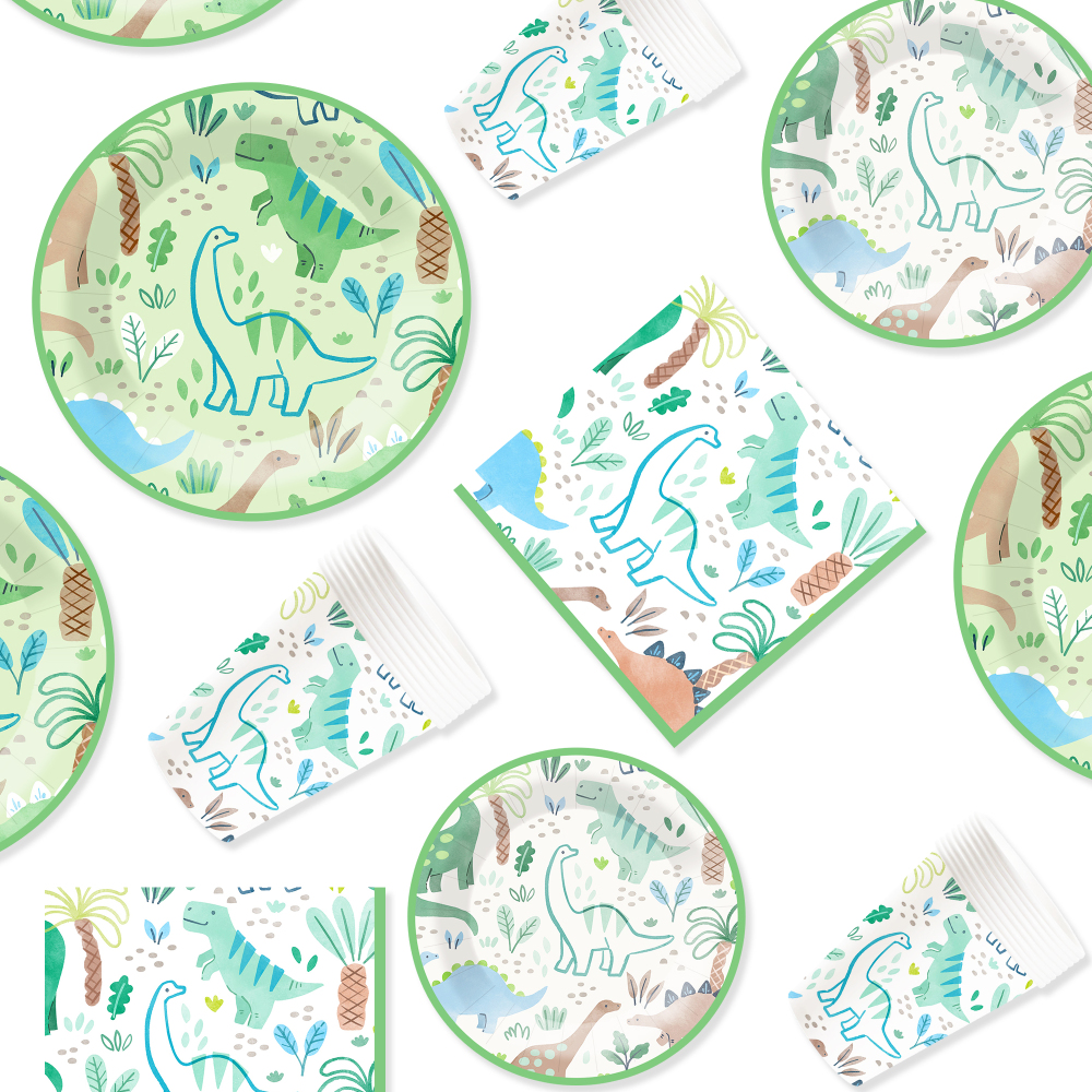 DAMAI New Customized Cute Animal Theme Party Decoration Dinosaur Disposable Party Paper Plate Cup Napkin Tableware Set for Kid
