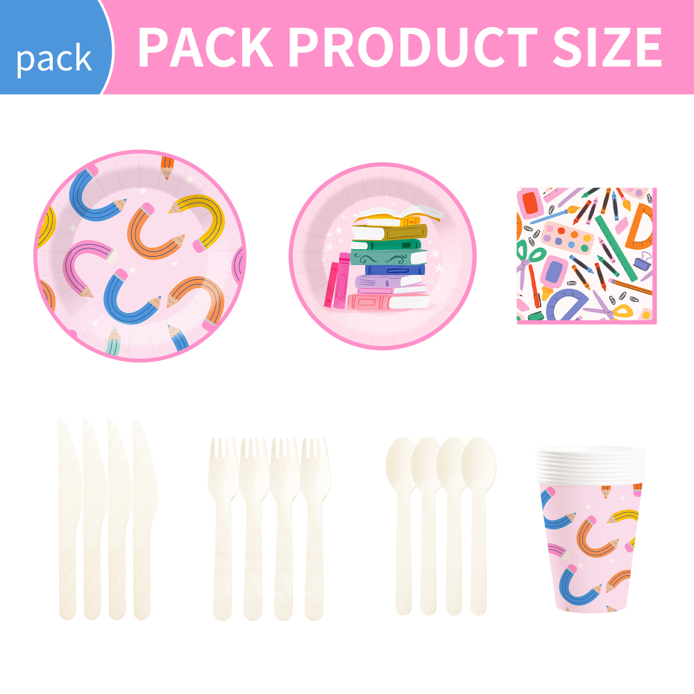 DAMAI Back to School Theme Party Decoration Geometric Disposable Party Paper Plate Cup Napkin Tableware Set for Graduation