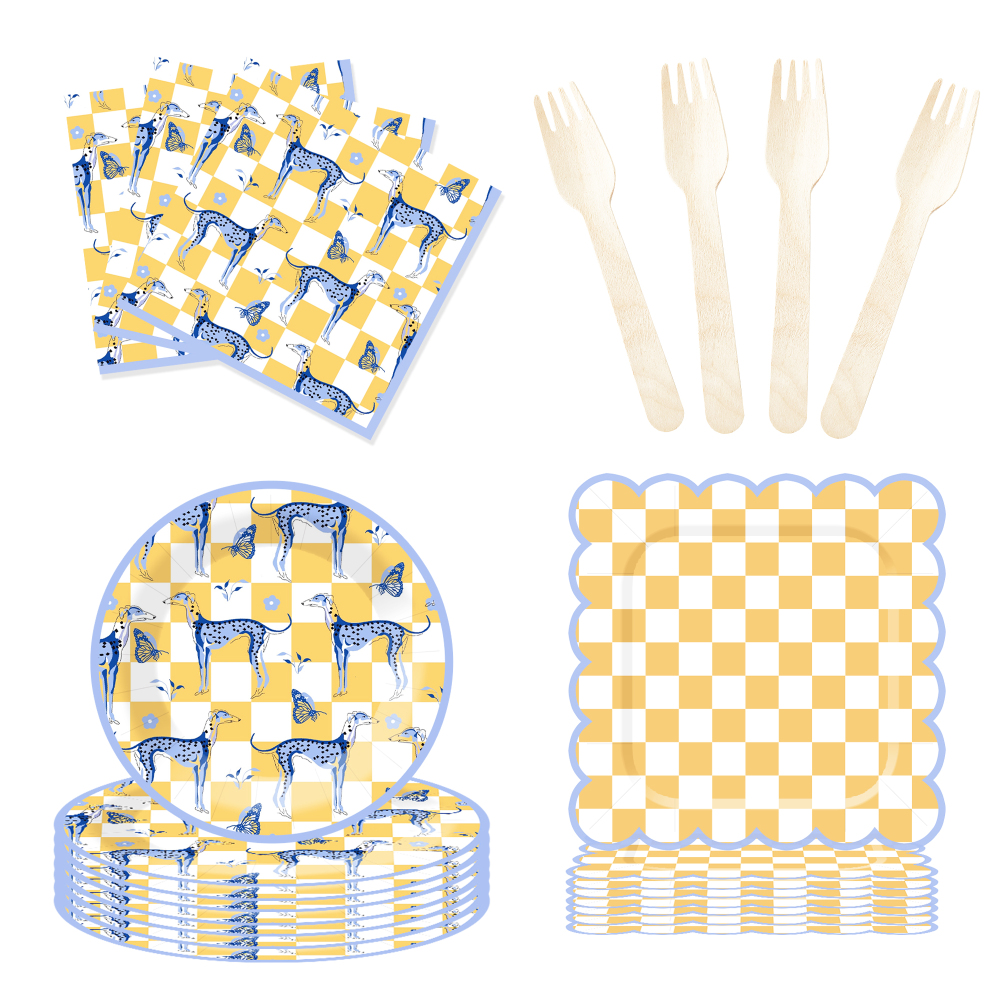 DAMAI Animal Theme Disposable Dessert Dinner Paper Plates Cup Napkin with Punnett Square Tableware Set for Party Supplies