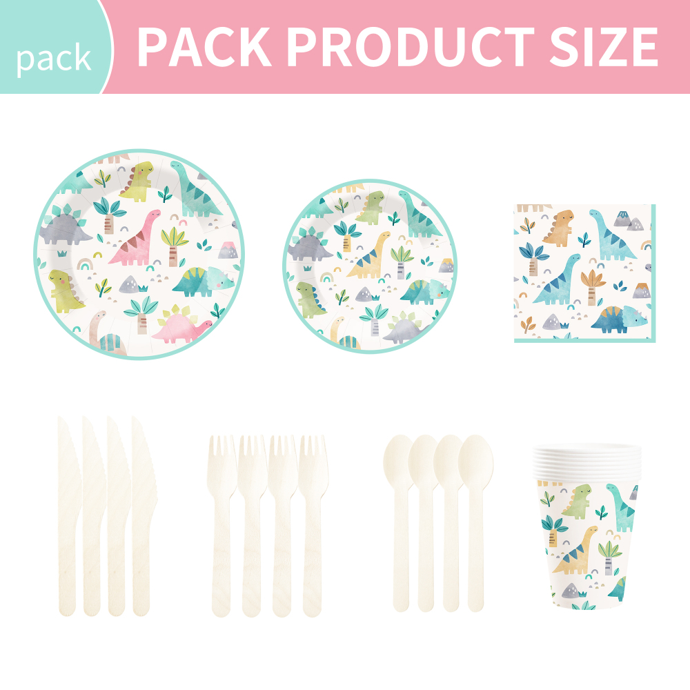 DAMAI New Customized Animal Theme Disposable Dessert Dinner Paper Plates Cups Napkin Tableware Set with Dinosaur