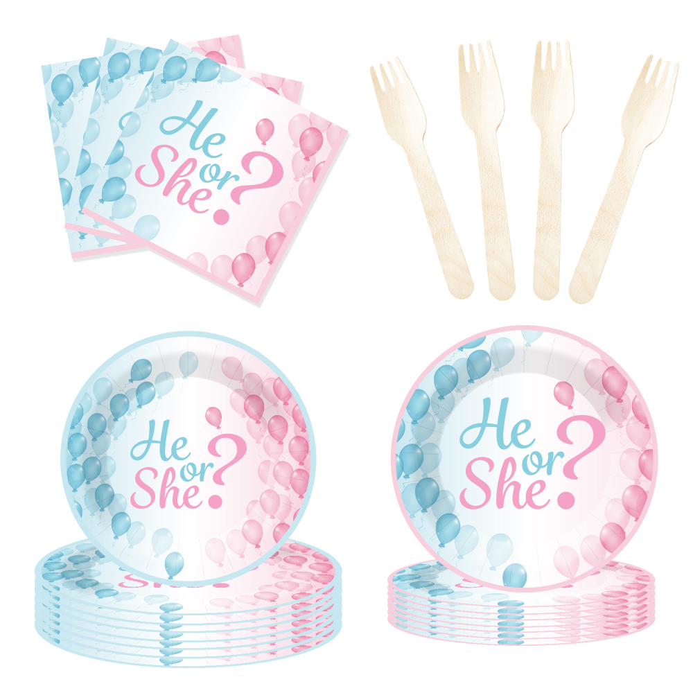 DAMAI Baby Shower Theme Disposable Dessert Dinner Paper Plates Cup Napkin with Boy or Girl Tableware Set for Party Supplies
