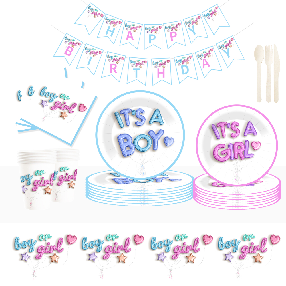 DAMAI Gender Reveal Theme Disposable Dessert Dinner Paper Plates Cup Napkin Tableware Set for Party Supplies for Baby Shower