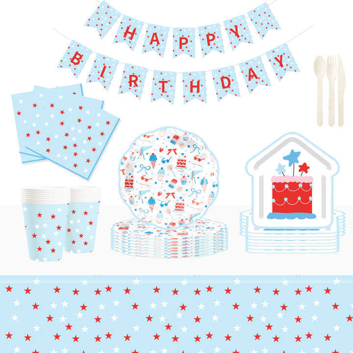 DAMAI Wholesale Summer Theme Party Decoration House Shape Paper Plate Cup with Cake Ice Cream Tableware Set  for Kid Party