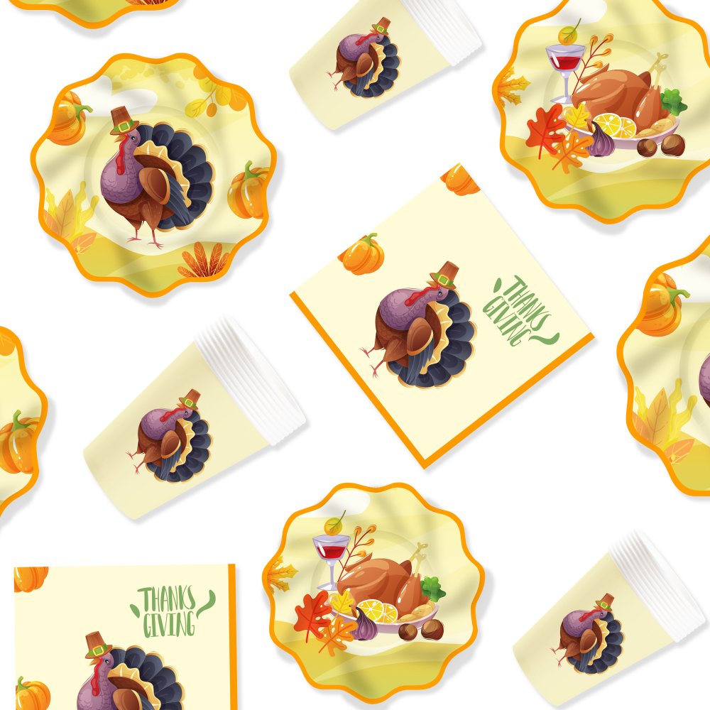DAMAI Pumpkin Turkey Thanksgiving Tableware Set Table Set Paper Plates Party Paper Cups Napkins Disposable Festival Dinnerware