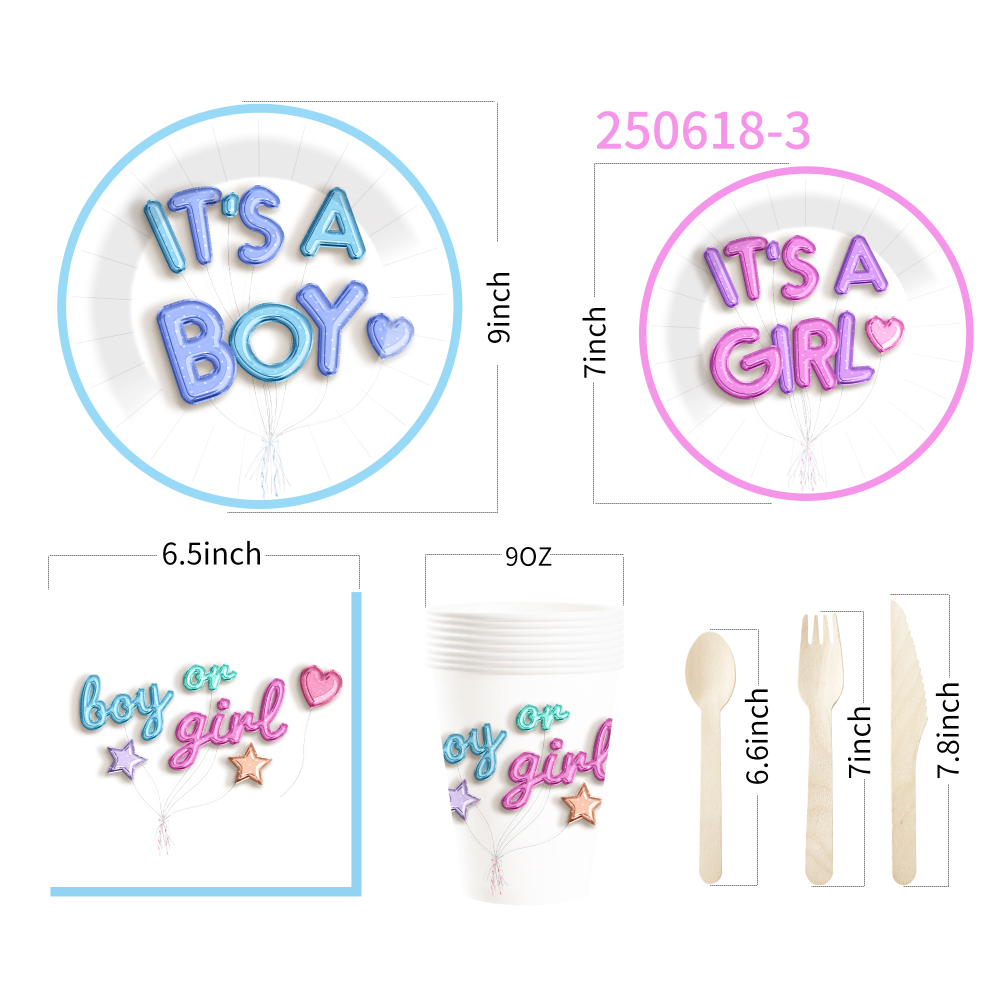 DAMAI Gender Reveal Theme Disposable Dessert Dinner Paper Plates Cup Napkin Tableware Set for Party Supplies for Baby Shower