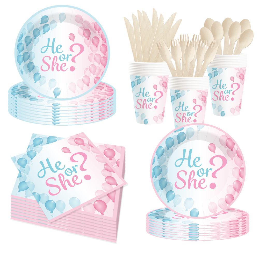 DAMAI Baby Shower Theme Disposable Dessert Dinner Paper Plates Cup Napkin with Boy or Girl Tableware Set for Party Supplies