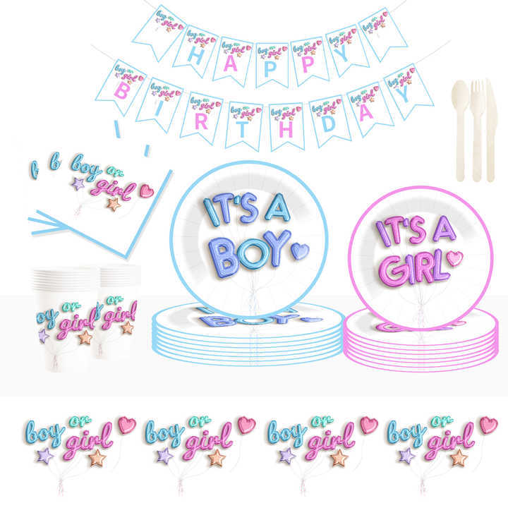 DAMAI Gender Reveal Theme Disposable Dessert Dinner Paper Plates Cup Napkin Tableware Set for Party Supplies for Baby Shower
