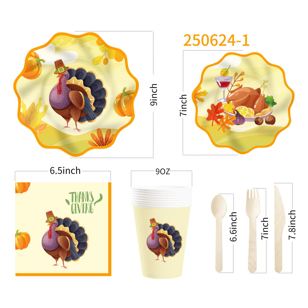 DAMAI Pumpkin Turkey Thanksgiving Tableware Set Table Set Paper Plates Party Paper Cups Napkins Disposable Festival Dinnerware