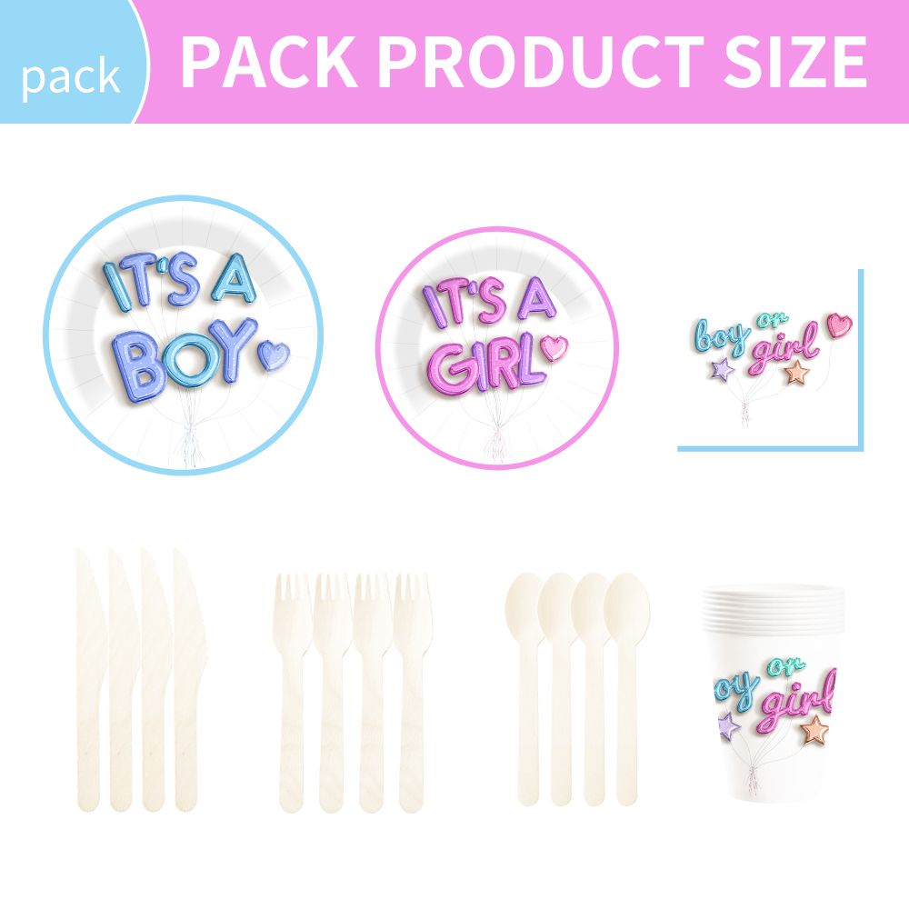 DAMAI Gender Reveal Theme Disposable Dessert Dinner Paper Plates Cup Napkin Tableware Set for Party Supplies for Baby Shower