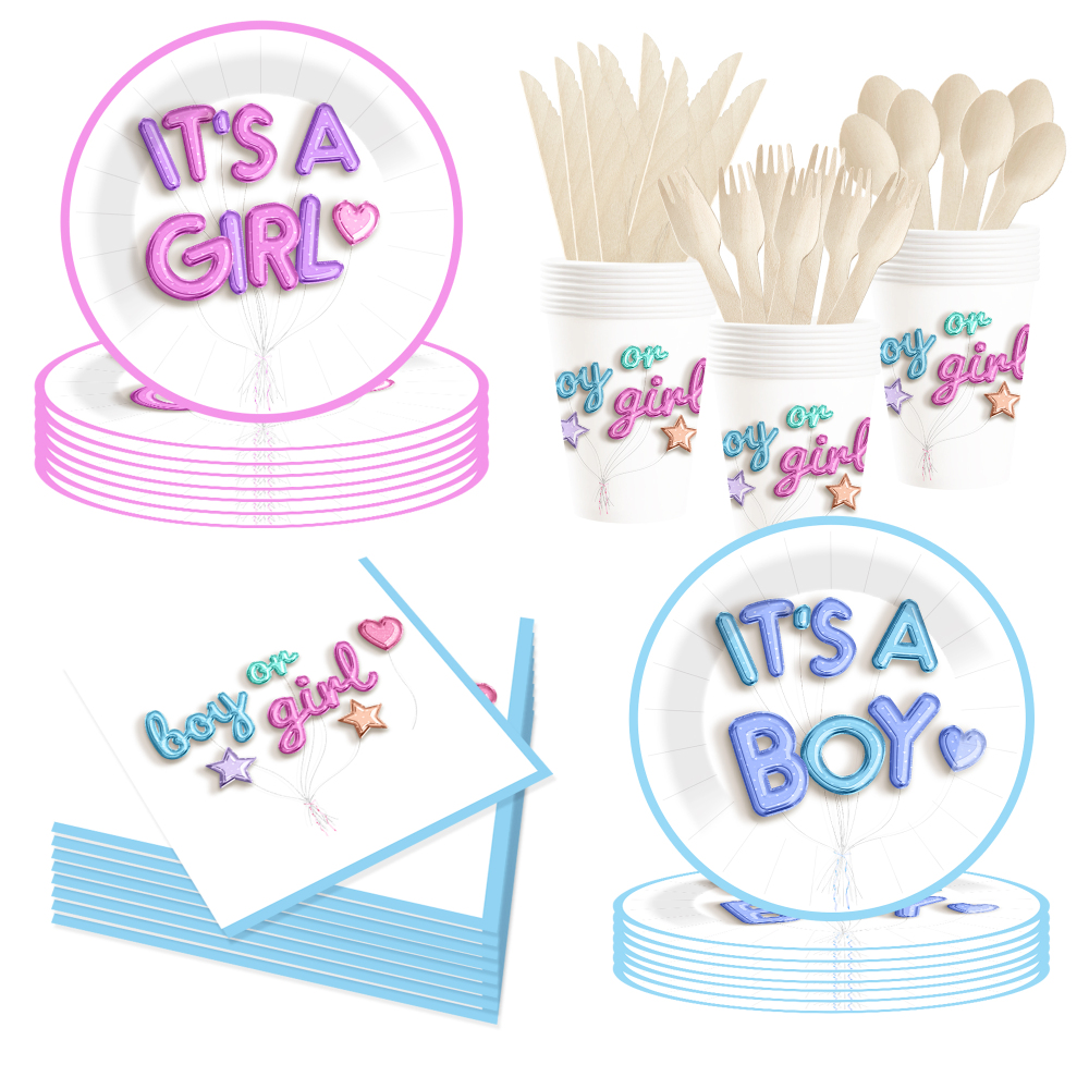 DAMAI Gender Reveal Theme Disposable Dessert Dinner Paper Plates Cup Napkin Tableware Set for Party Supplies for Baby Shower