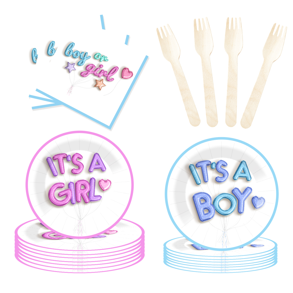 DAMAI Gender Reveal Theme Disposable Dessert Dinner Paper Plates Cup Napkin Tableware Set for Party Supplies for Baby Shower