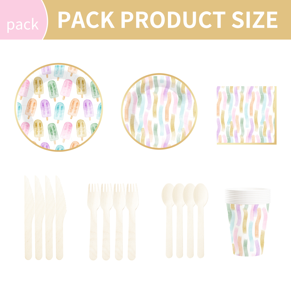 DAMAI Summer Theme Disposable Dessert Dinner Round Shape Paper Plates Cup Napkin Tableware Set Party Supplies with Ice Cream
