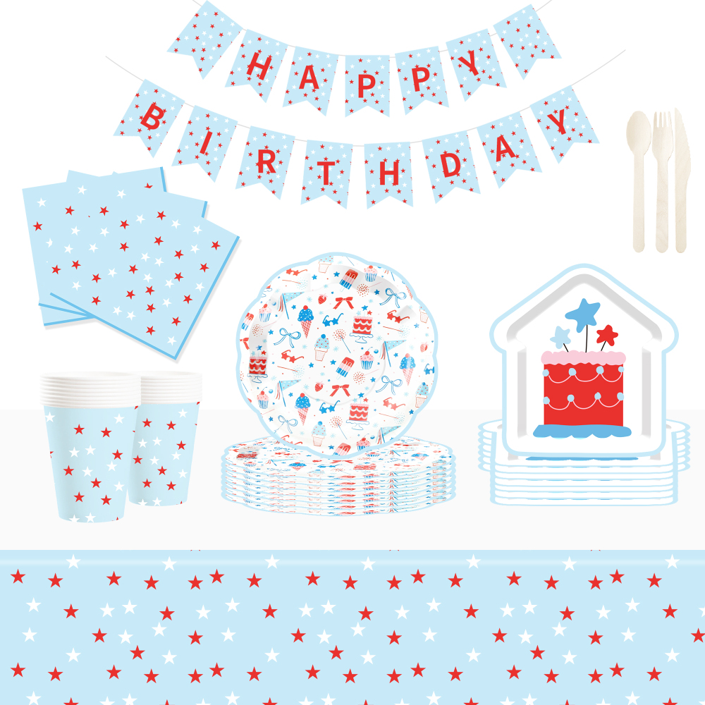 DAMAI Wholesale Summer Theme Party Decoration House Shape Paper Plate Cup with Cake Ice Cream Tableware Set  for Kid Party