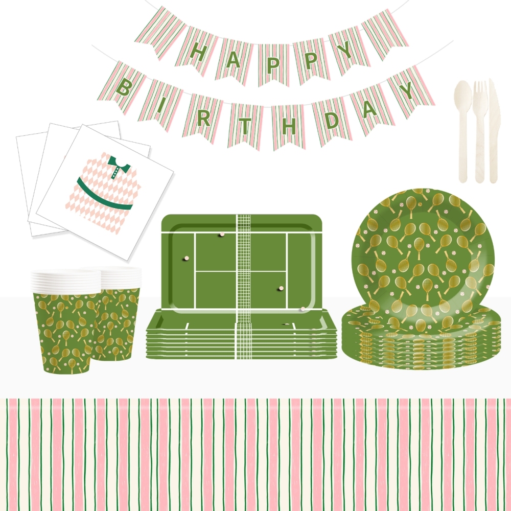 DAMAI Disposable Tableware Set Sport Theme Paper Plate Badminton Party Include Paper Plates Cups Napkins for Kids Birthday Party