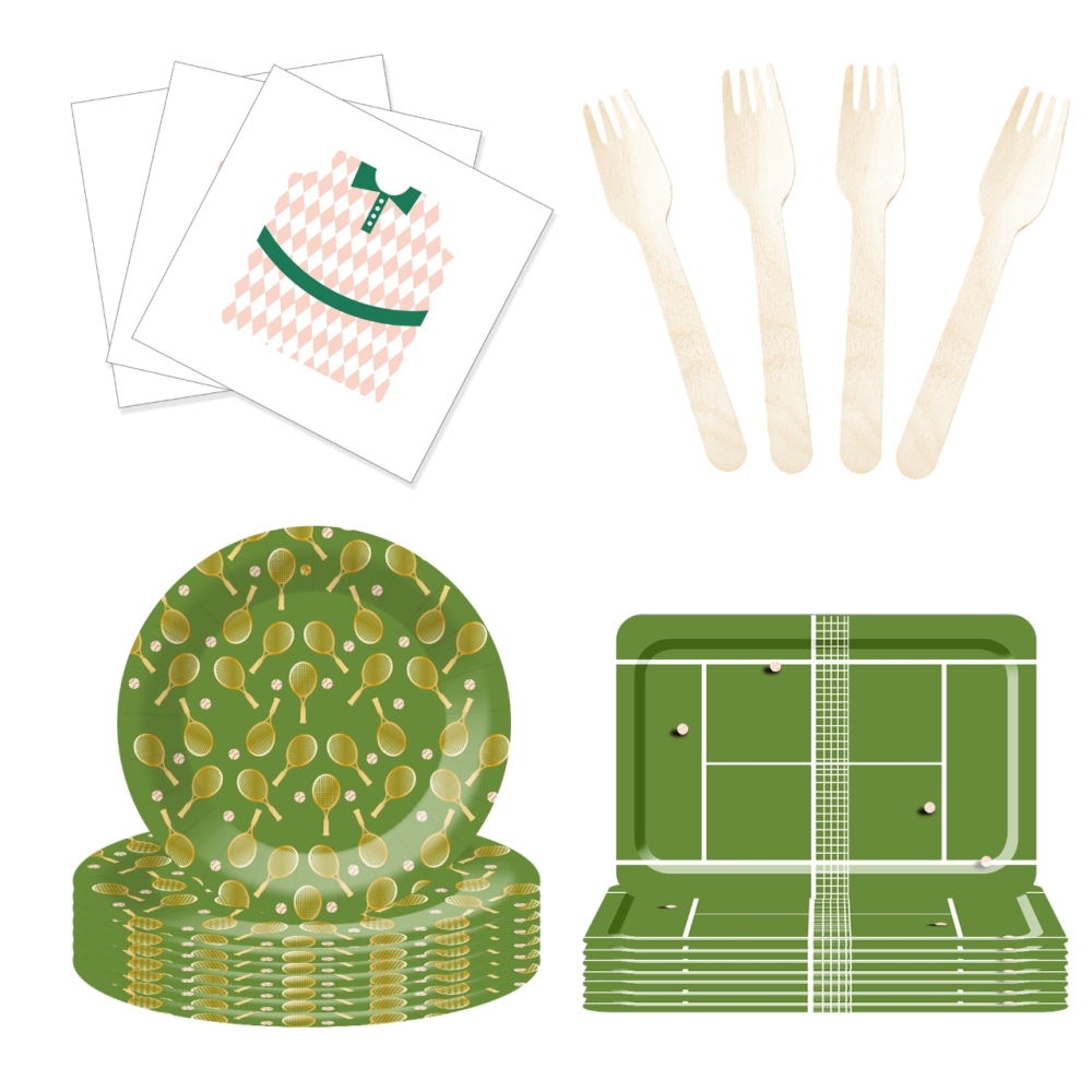 DAMAI Disposable Tableware Set Sport Theme Paper Plate Badminton Party Include Paper Plates Cups Napkins for Kids Birthday Party