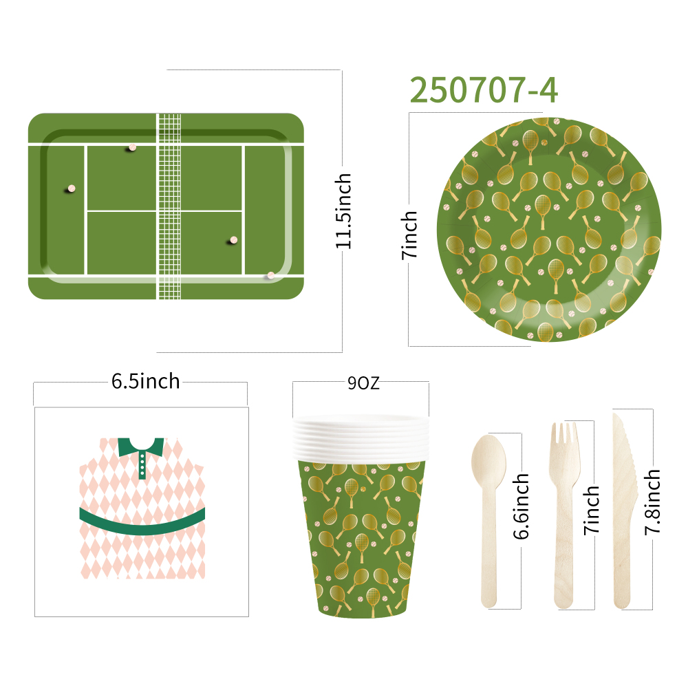 DAMAI Disposable Tableware Set Sport Theme Paper Plate Badminton Party Include Paper Plates Cups Napkins for Kids Birthday Party