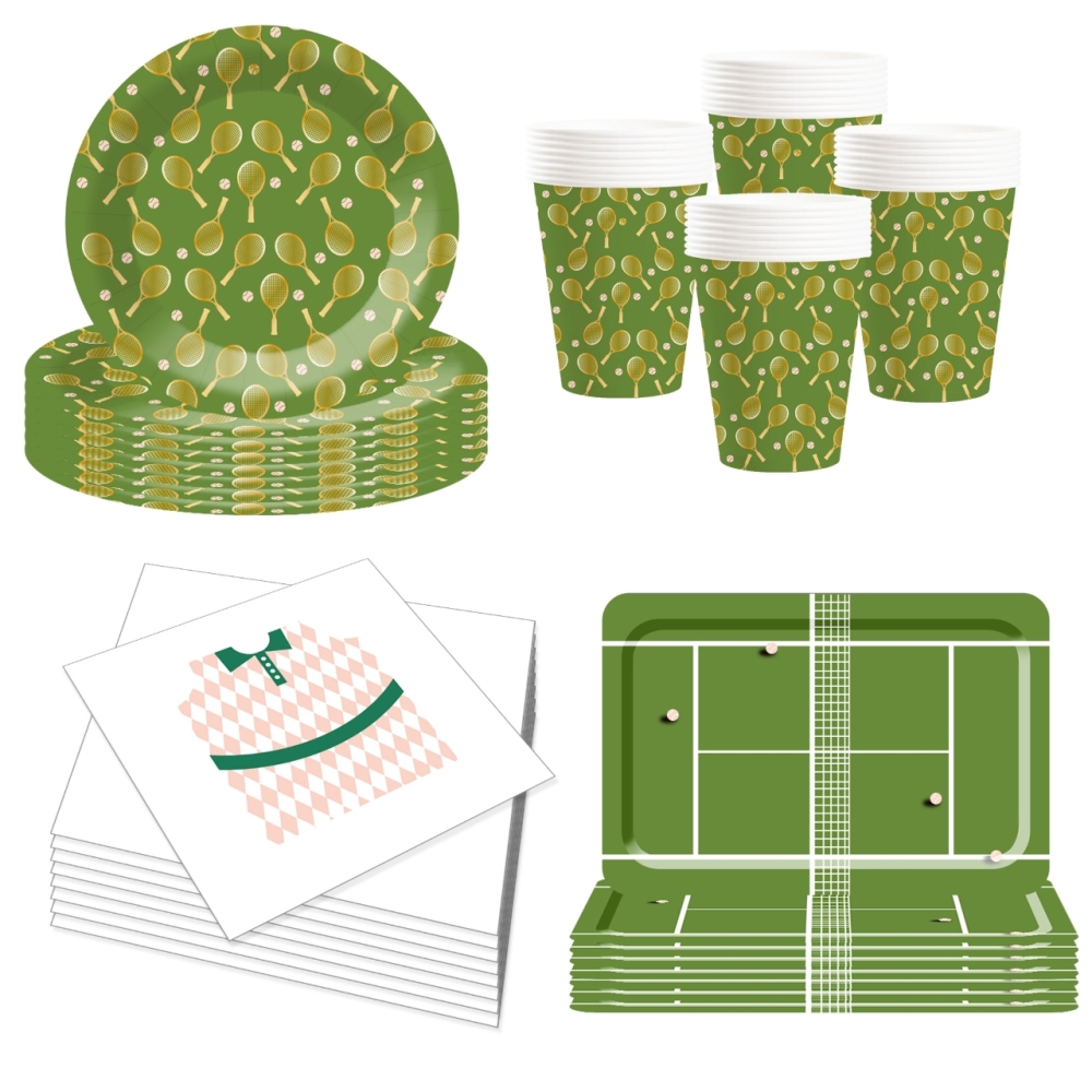 DAMAI Disposable Tableware Set Sport Theme Paper Plate Badminton Party Include Paper Plates Cups Napkins for Kids Birthday Party