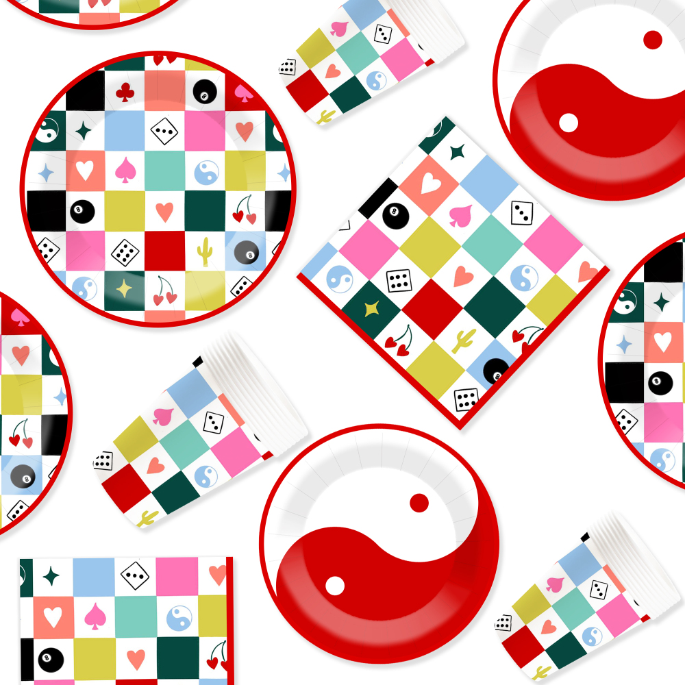 DAMAI Birthday Party Theme Decor Bulk Wholesale Set Poker Gamer Theme Check  Paper Plates Tablecloth Party Disposable Tableware