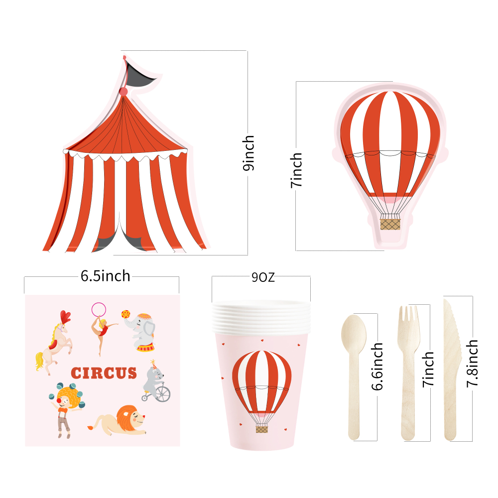 DAMAI Circus Party Theme Decor Bulk Wholesale Set Red White Montgolfier Tent Paper Plates Tablecloth Party Disposable Tableware