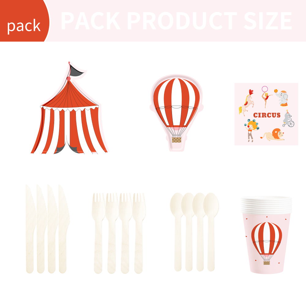 DAMAI Circus Party Theme Decor Bulk Wholesale Set Red White Montgolfier Tent Paper Plates Tablecloth Party Disposable Tableware
