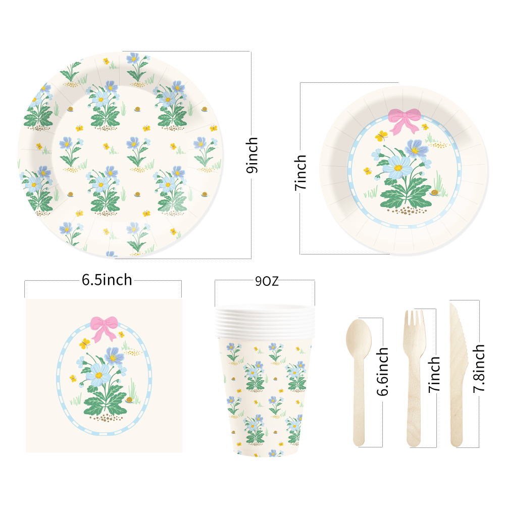 DAMAI Spring Party Theme Decor Bulk Wholesale Set Blue Flower Hello Spring Paper Plates Tablecloth Party Disposable Tableware