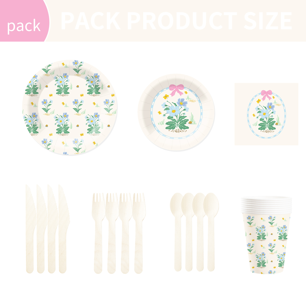 DAMAI Spring Party Theme Decor Bulk Wholesale Set Blue Flower Hello Spring Paper Plates Tablecloth Party Disposable Tableware