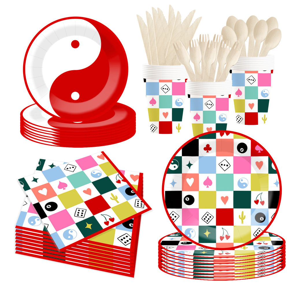 DAMAI Birthday Party Theme Decor Bulk Wholesale Set Poker Gamer Theme Check  Paper Plates Tablecloth Party Disposable Tableware