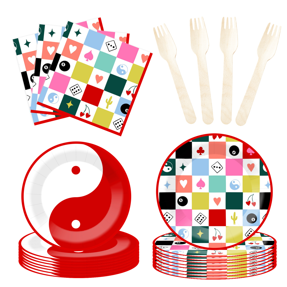 DAMAI Birthday Party Theme Decor Bulk Wholesale Set Poker Gamer Theme Check  Paper Plates Tablecloth Party Disposable Tableware