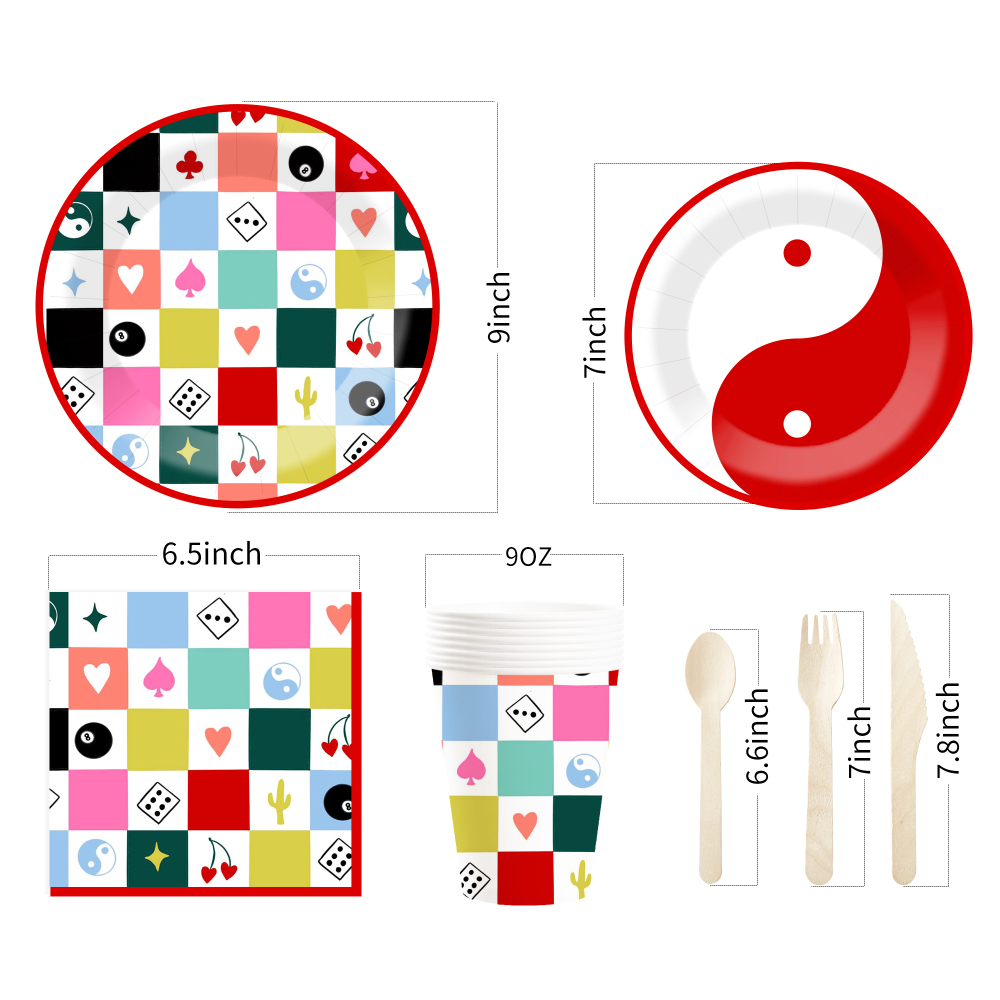 DAMAI Birthday Party Theme Decor Bulk Wholesale Set Poker Gamer Theme Check  Paper Plates Tablecloth Party Disposable Tableware