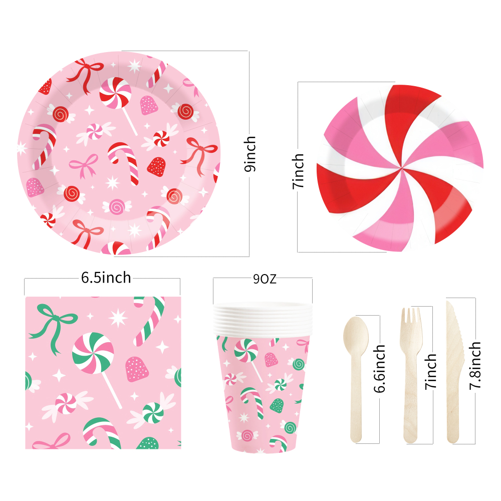 DAMAI Pink Candy Party Theme Decor Bulk Wholesale Set Bowknot Paper Plates Tablecloth Party Disposable Tableware Set Decor