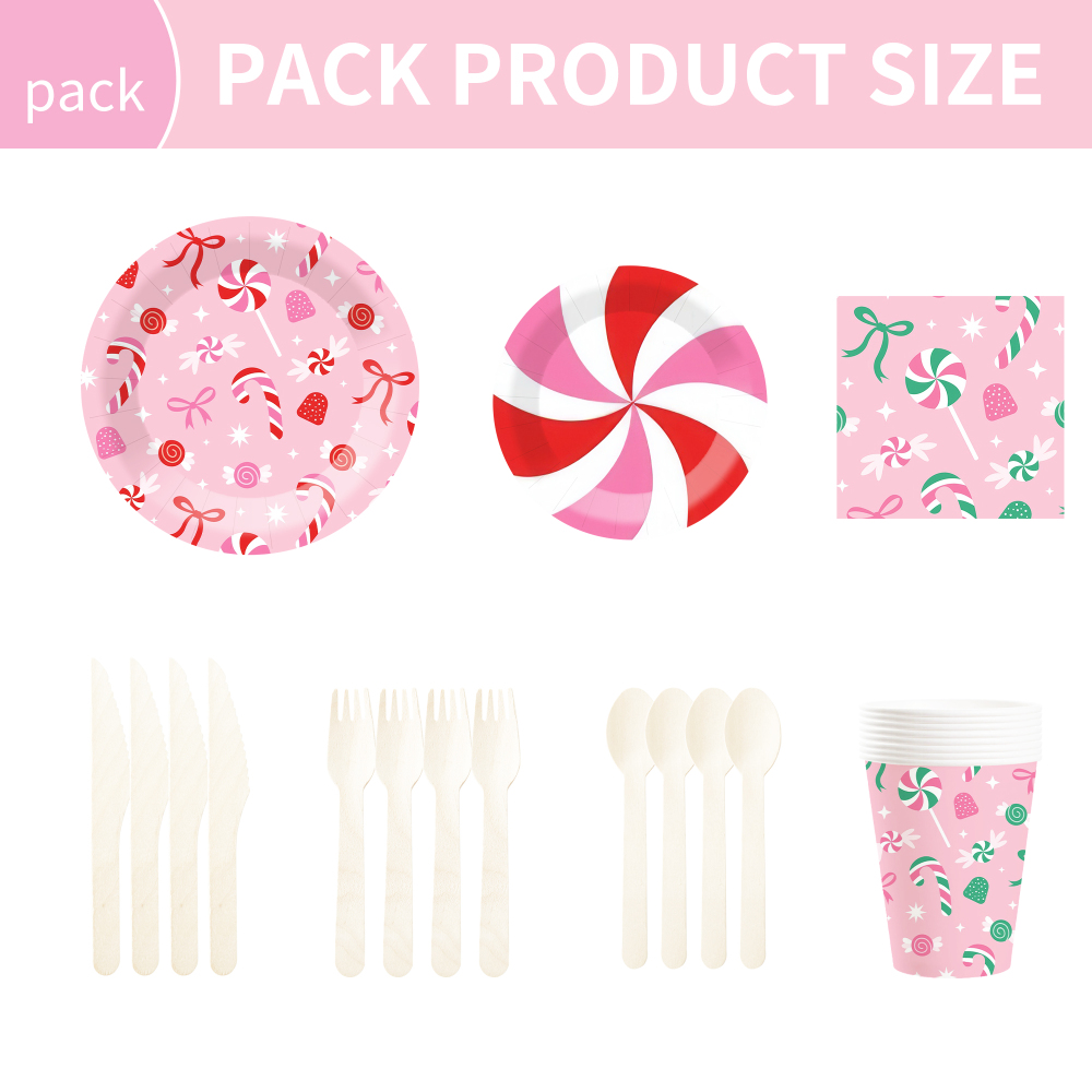 DAMAI Pink Candy Party Theme Decor Bulk Wholesale Set Bowknot Paper Plates Tablecloth Party Disposable Tableware Set Decor
