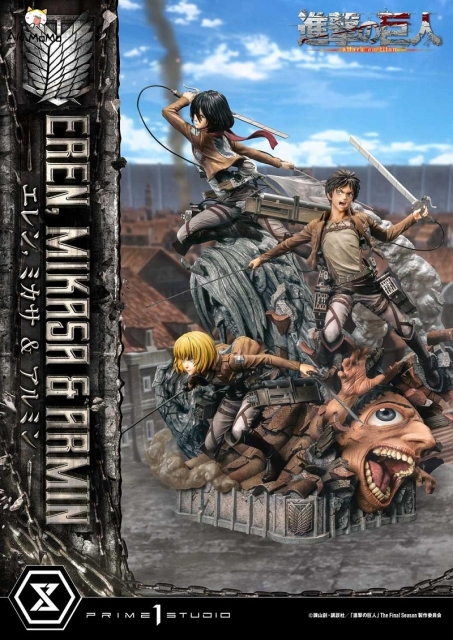 (Pre-order) Regular Ver. Attack On Titan Figure Eren, Mikasa &amp; Armin 1/4 Scale Statue UPMAOT-01 By Prime 1 Studio
