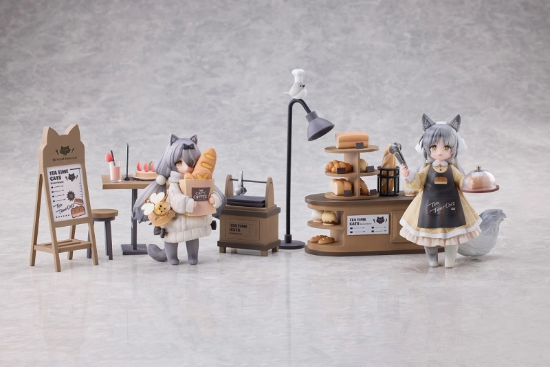Ribose Tea Time Cats British Shorthair & Dragon Li Meow Town Figure