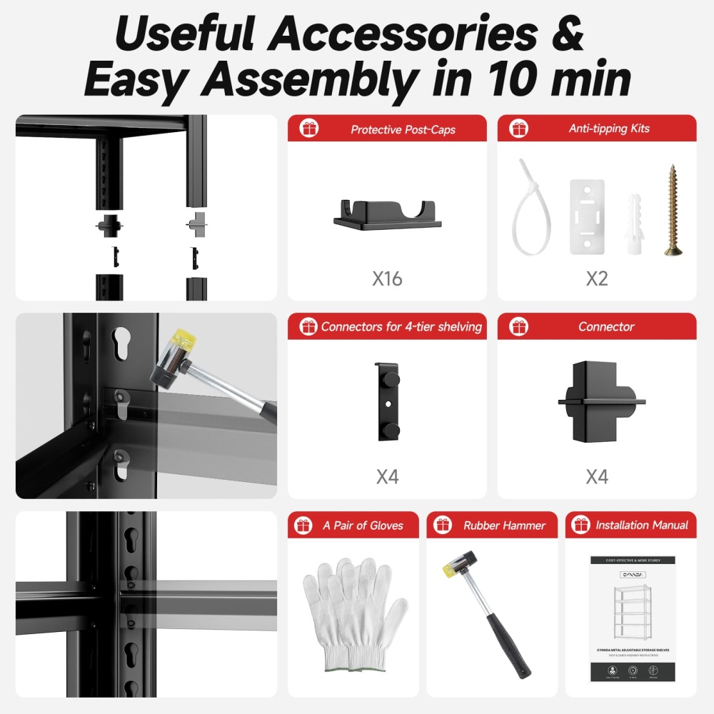 60"W 4-Tier Garage Storage Shelving 2500LBS Adjustable Rack 60"W x 24"D x 60"H