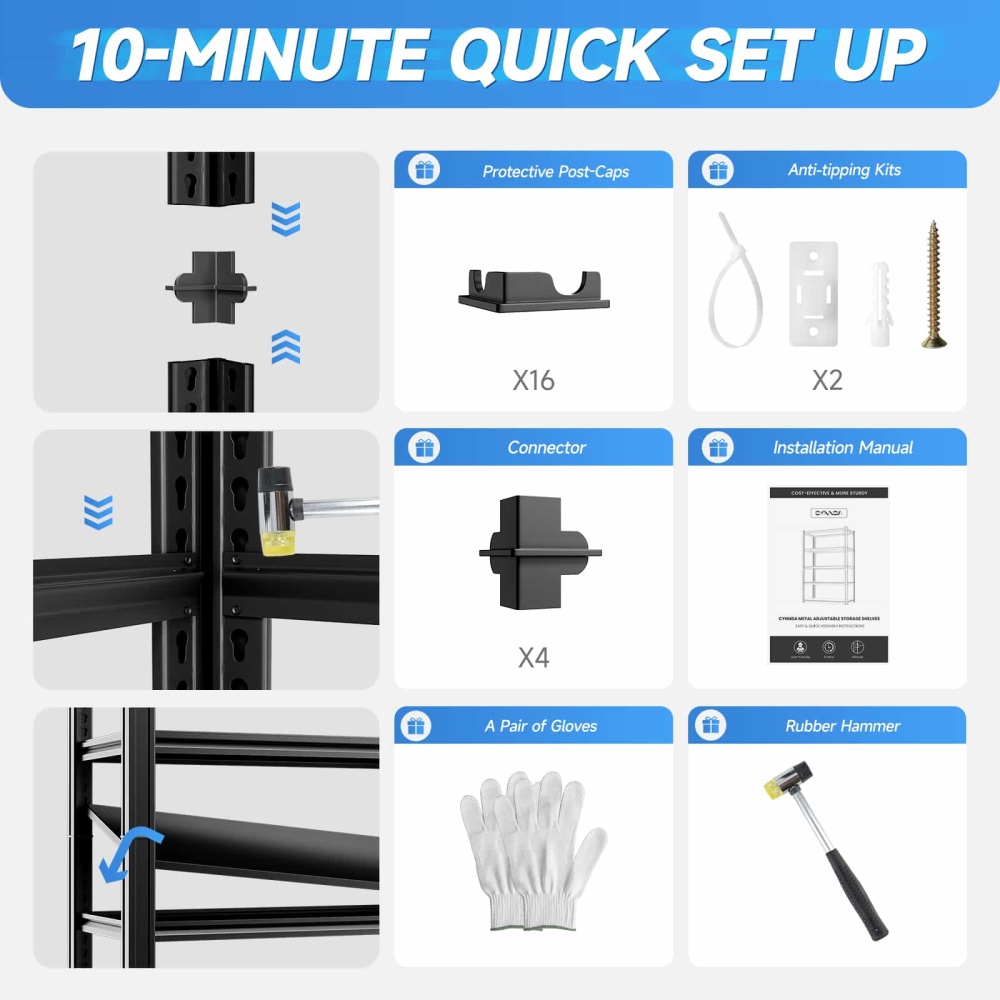 48"W Heavy Duty Garage Shelving 3000LBS 5-Tier Storage Rack 48"W x 18"D x 78"H