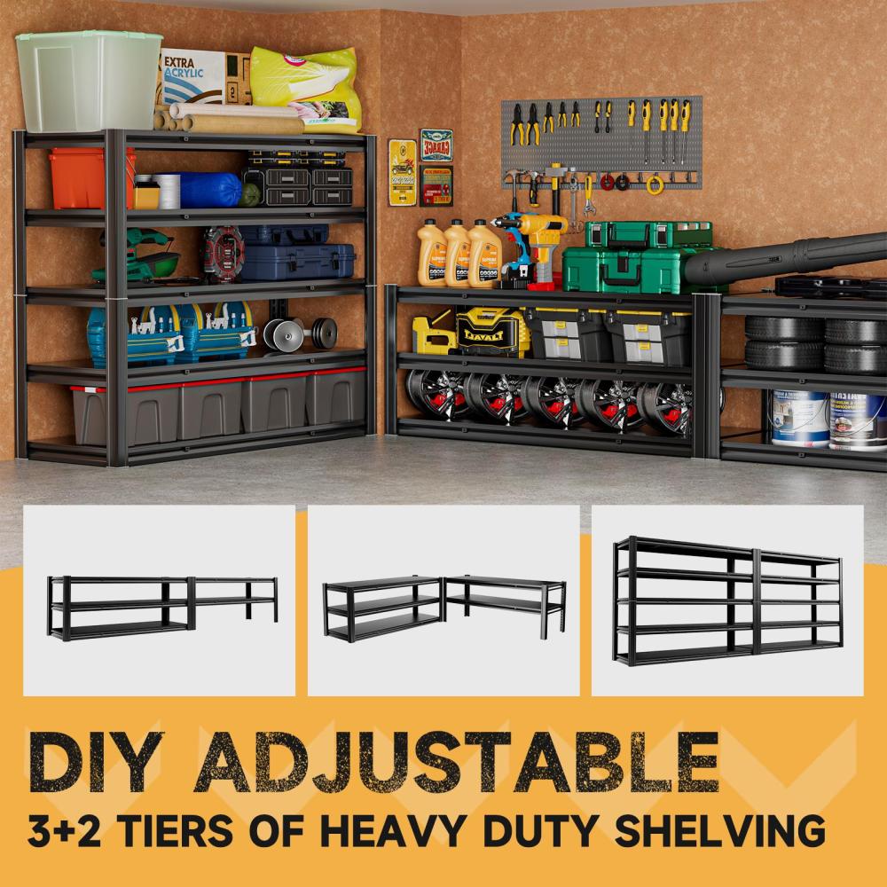 60"W Heavy Duty Garage Shelving 3000LBS 5-Tier Steel Rack 60"W x 20"D x 72"H